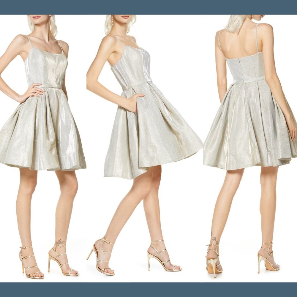 Mac Duggal Shimmer Fit & Flare Dress, White Ice Size 8